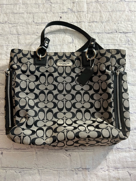 Coach Handbags - COACH GALLERY NS ZIPPER TOTE SIGNATURE CANVAS BLACK LEATHER/ GREY SIDE POCKETS